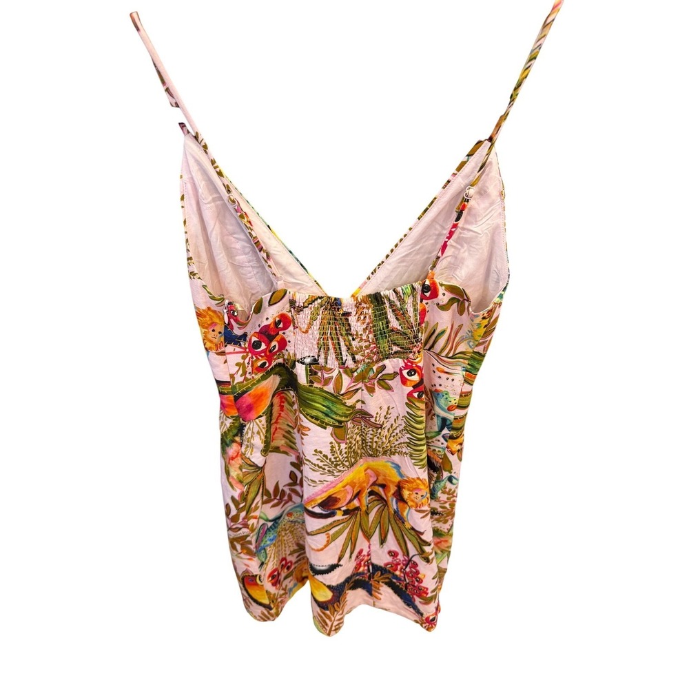 New FARM Rio Into The Jungle Mini Dress Pink Tropical Print Spaghetti Strap,Sml - Picture 5 of 16